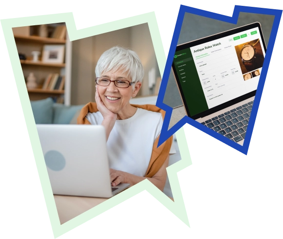 An elderly woman looking at Invenstory's software on her laptop.