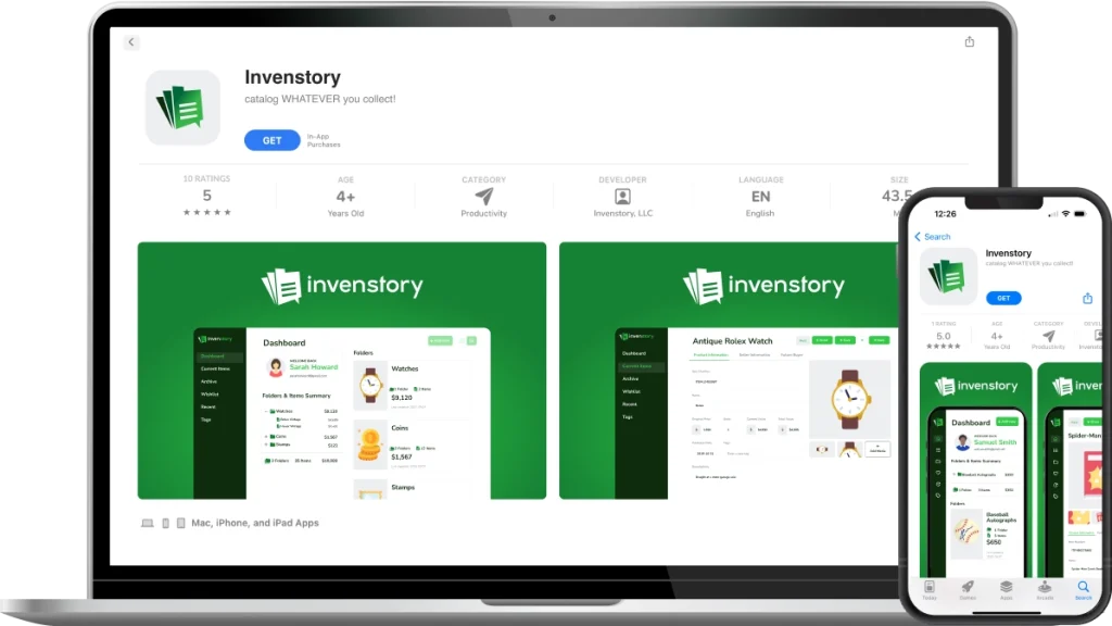 App Store screenshot – Invenstory is available on the Google Play and Apple App Stores.